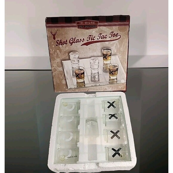 Limited Edition Tic Tac Toe Shot Glass Set Adult Game Barware Set 2 Player / Box - Picture 2 of 10